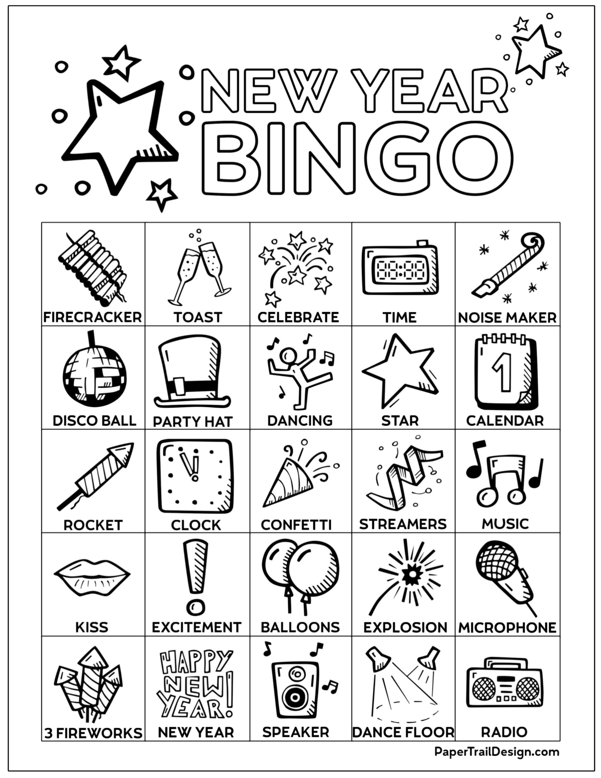 Free Printable New Year&amp;#039;S Bingo Cards - Paper Trail Design with regard to New Years Eve Bingo Cards
