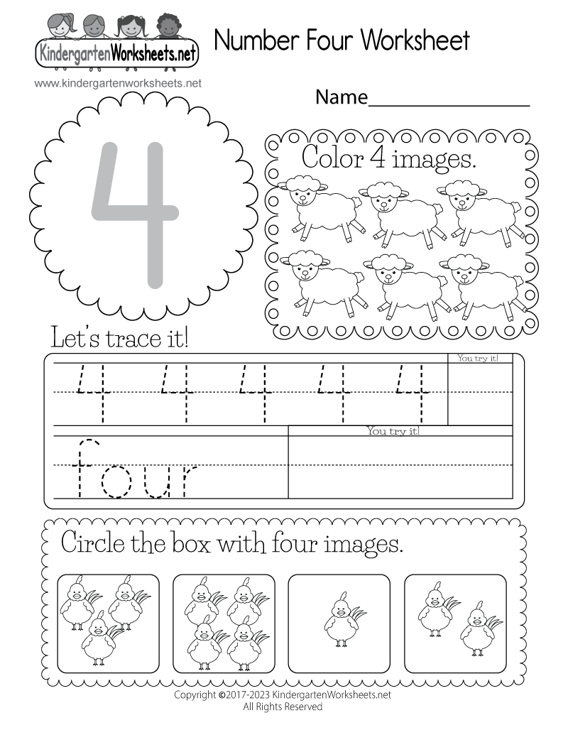 Free Printable Number Four Worksheet within Number Four Worksheet Printable