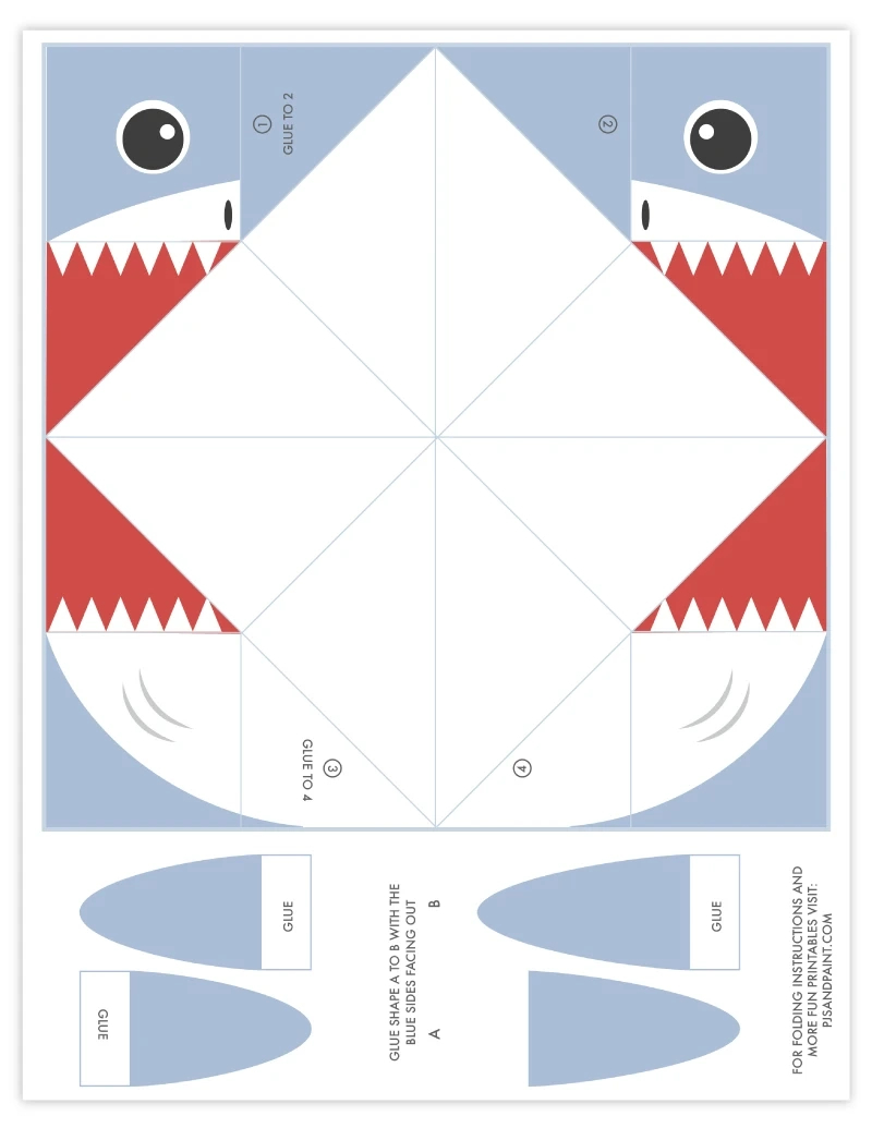Free Printable Shark Cootie Catcher - Pjs And Paint intended for Free Printable Animal Cootie Catcher Template
