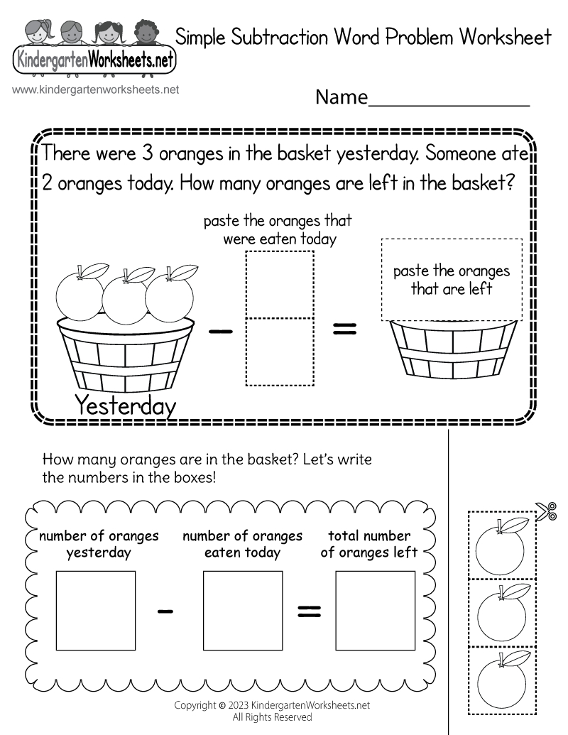 Free Printable Simple Subtraction Word Problem Worksheet intended for Simple Subtraction Word Problem Worksheet