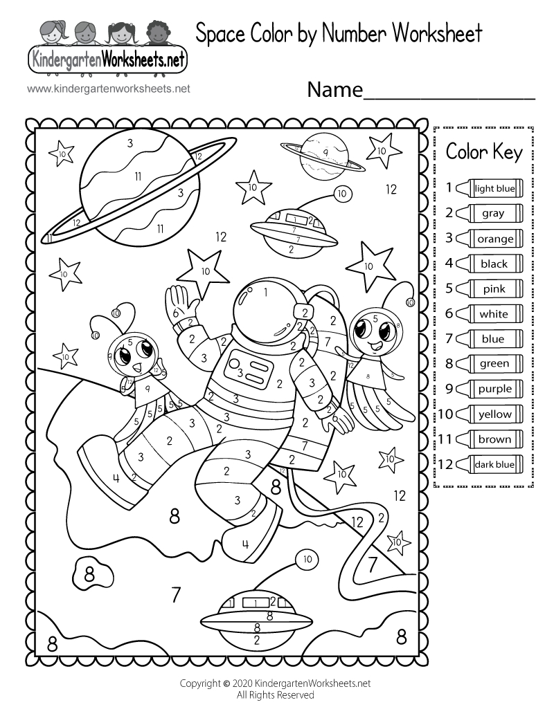 Free Printable Space Colornumber Worksheet in Color By Number Worksheet Printable