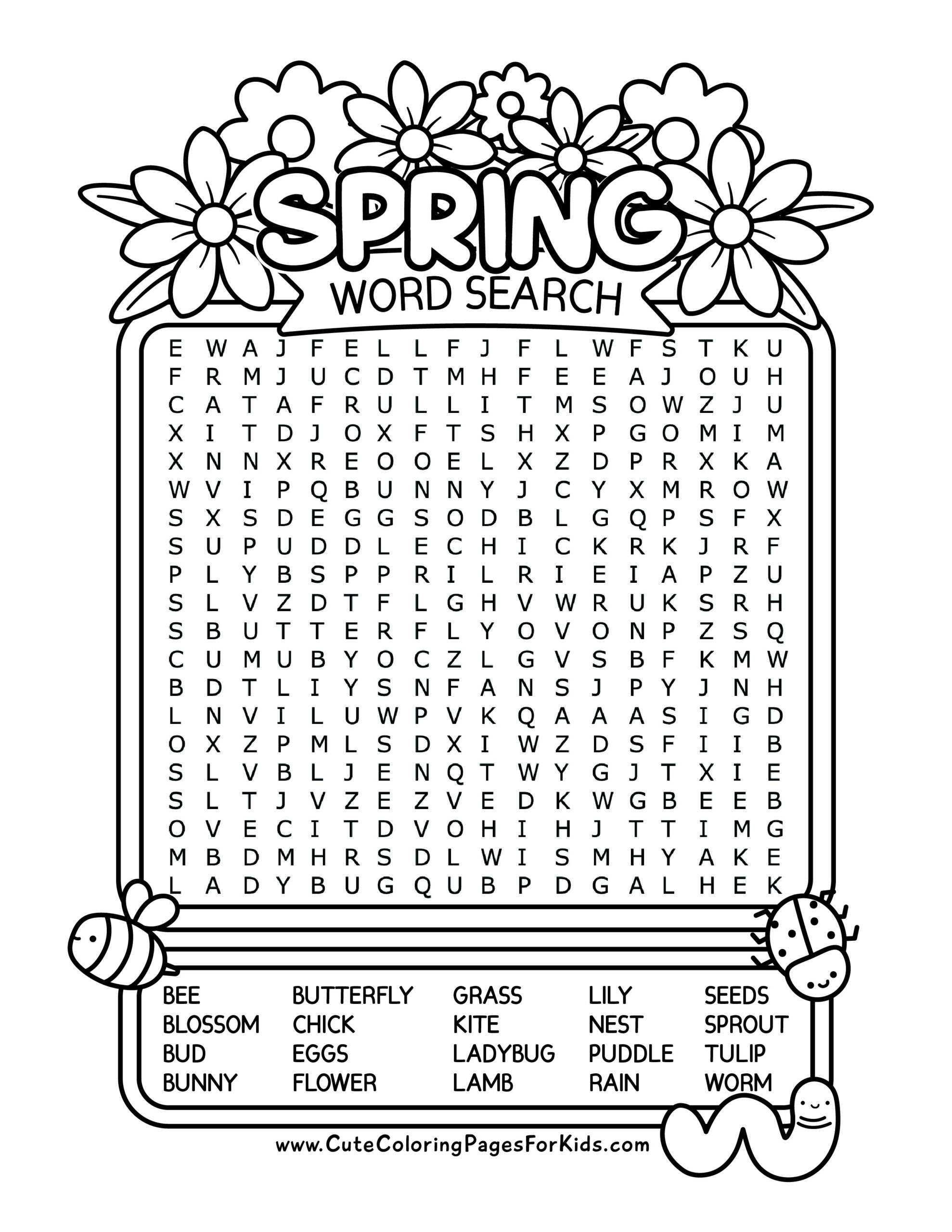 Free Printable Spring Word Search For Kids - Cute Coloring Pages regarding Free Printable Spring Word Searches
