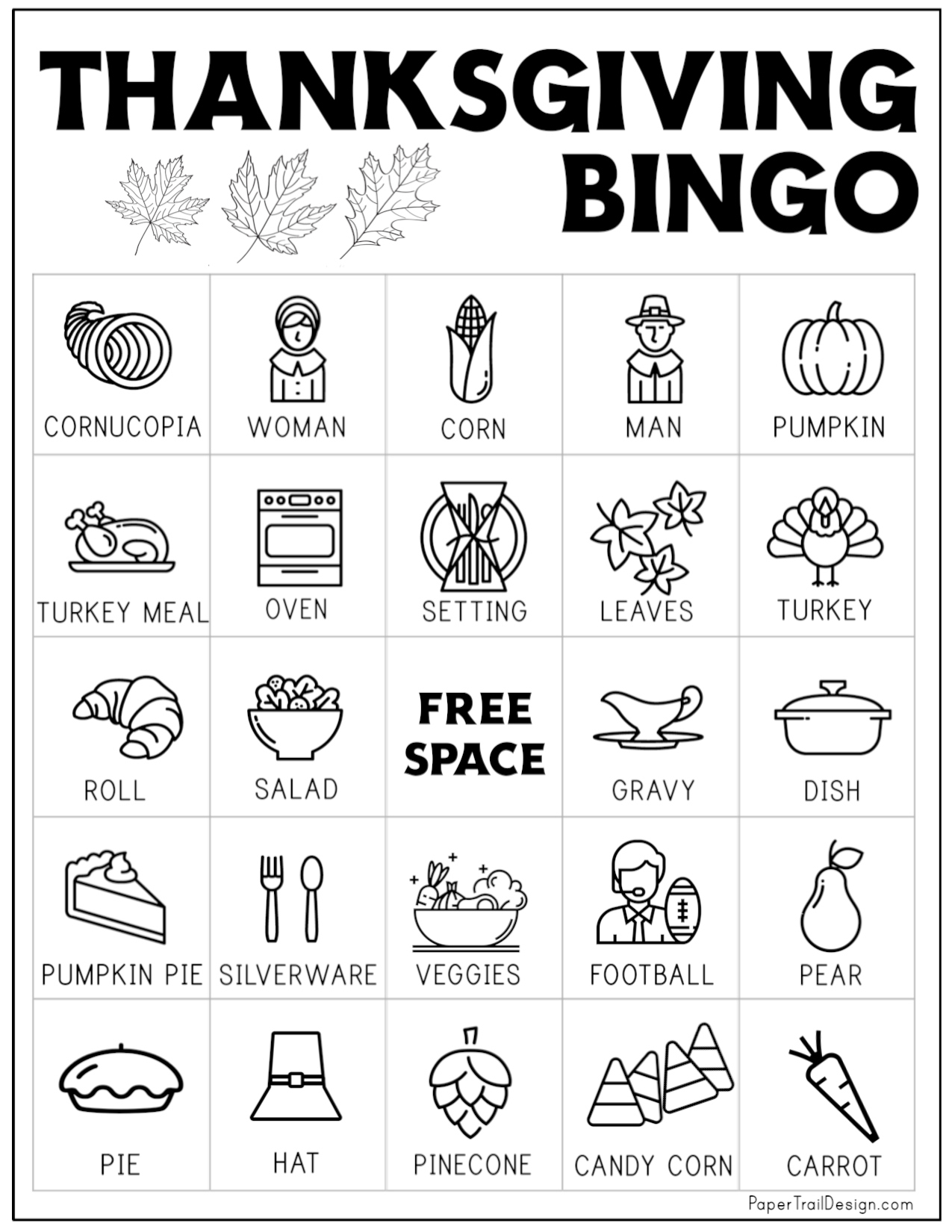 Free Printable Thanksgiving Bingo Cards - Paper Trail Design with regard to Thanksgiving Bingo Game Free Printable