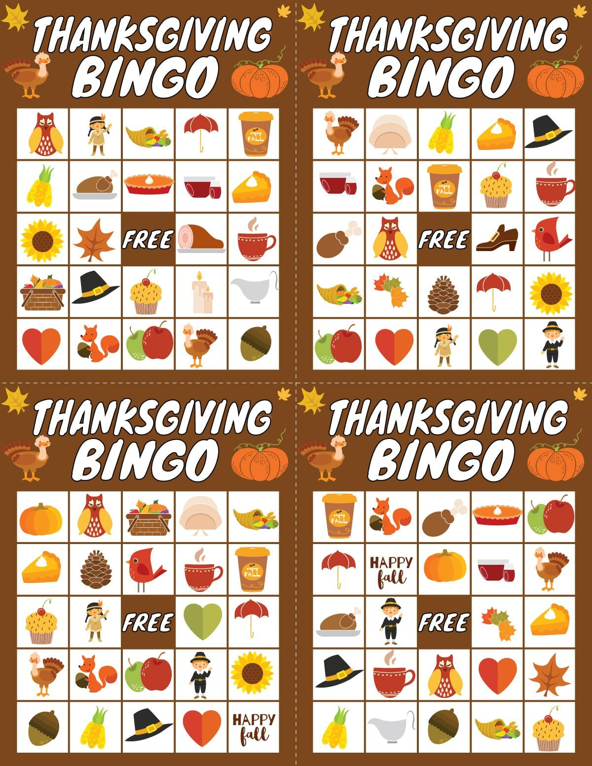 Free Printable Thanksgiving Bingo Game (20 Cards) - Play Party Plan with regard to Printable Bingo Cards Thanksgiving