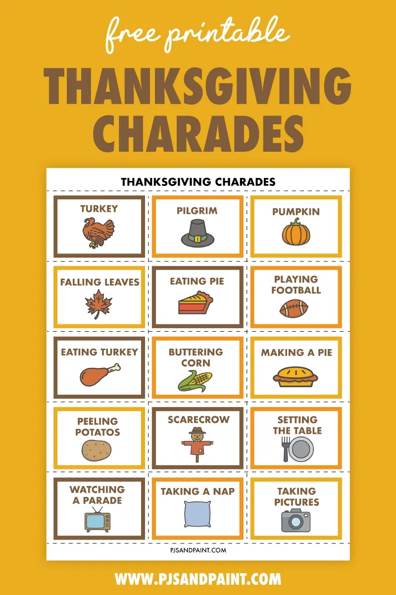 Free Printable Thanksgiving Charades - Pjs And Paint throughout Thanksgiving Charades Free Printable