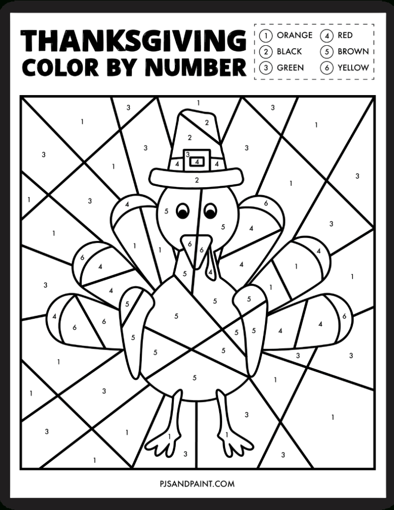 Free Printable Thanksgiving Colornumber Worksheet - Pjs And Paint throughout Thanksgiving Color By Numbers Pages Printables
