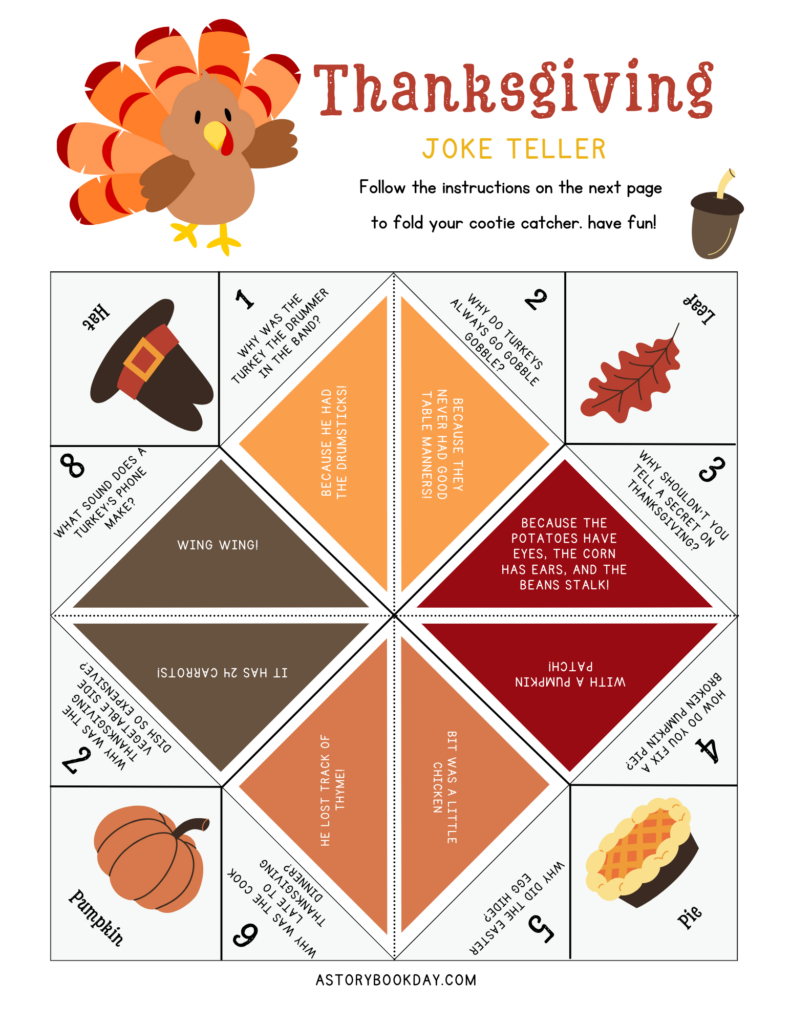 Free Printable Thanksgiving Cootie Catcher (Joke Teller) inside Free Printable Thanksgiving Cootie Catcher