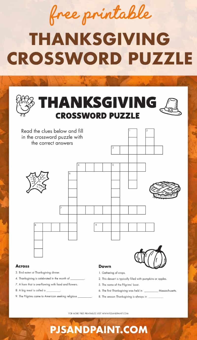 Free Printable Thanksgiving Crossword Puzzle - Pjs And Paint inside Thanksgiving Printable Games And Puzzles