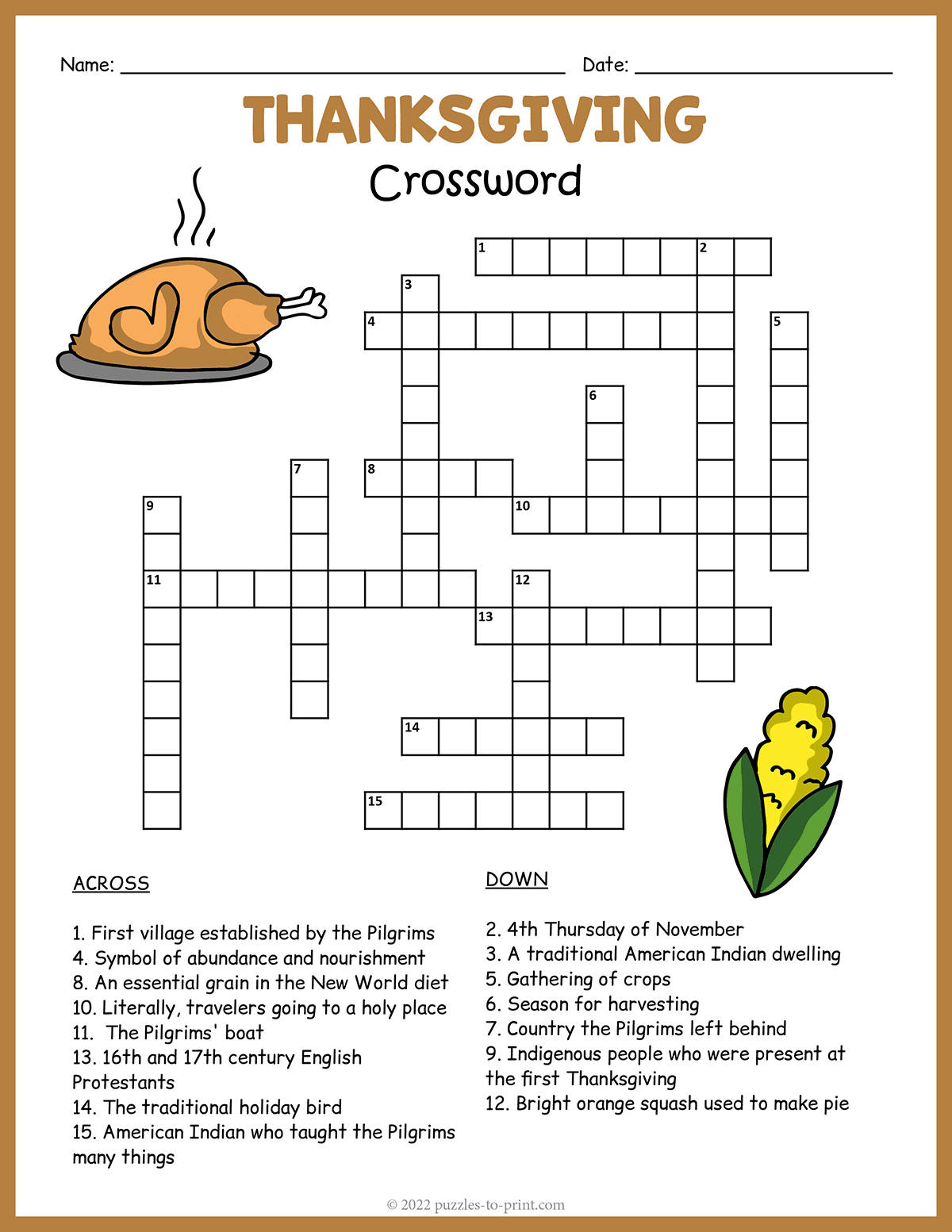 Free Printable Thanksgiving Crossword regarding Thanksgiving Crossword Puzzle Printable Free