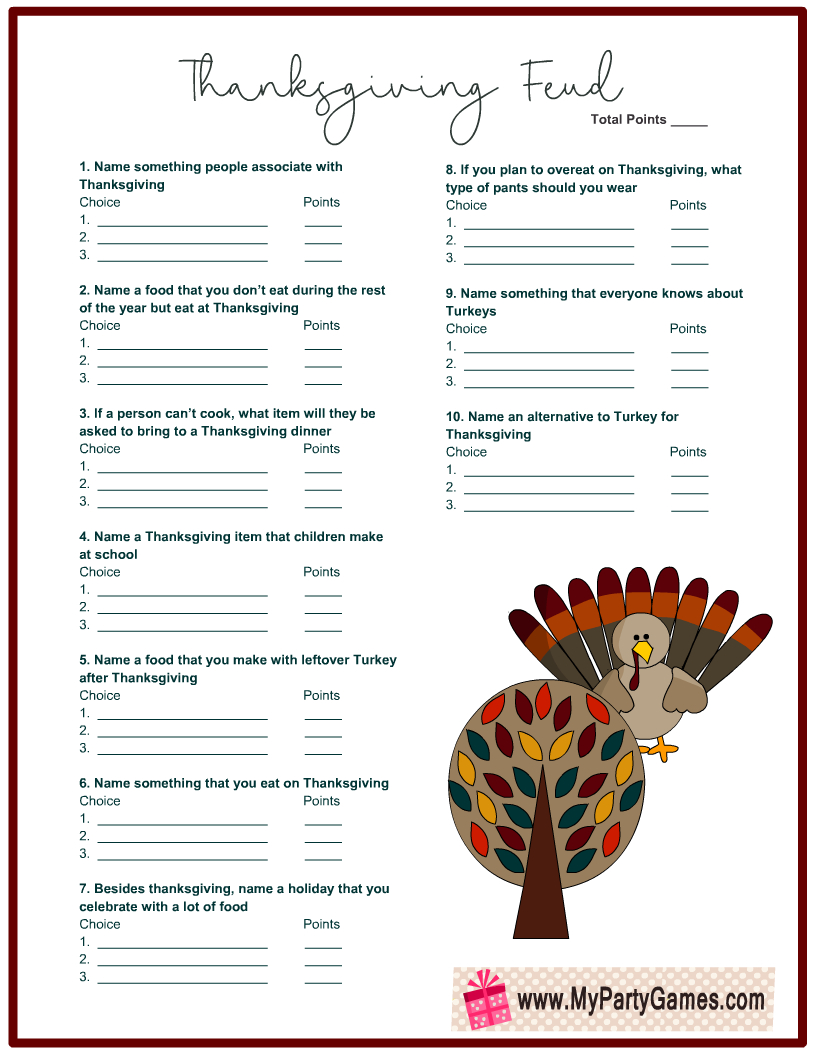 Free Printable Thanksgiving Family Feud Game with regard to Thanksgiving Family Feud Questions and Answers Printable Free