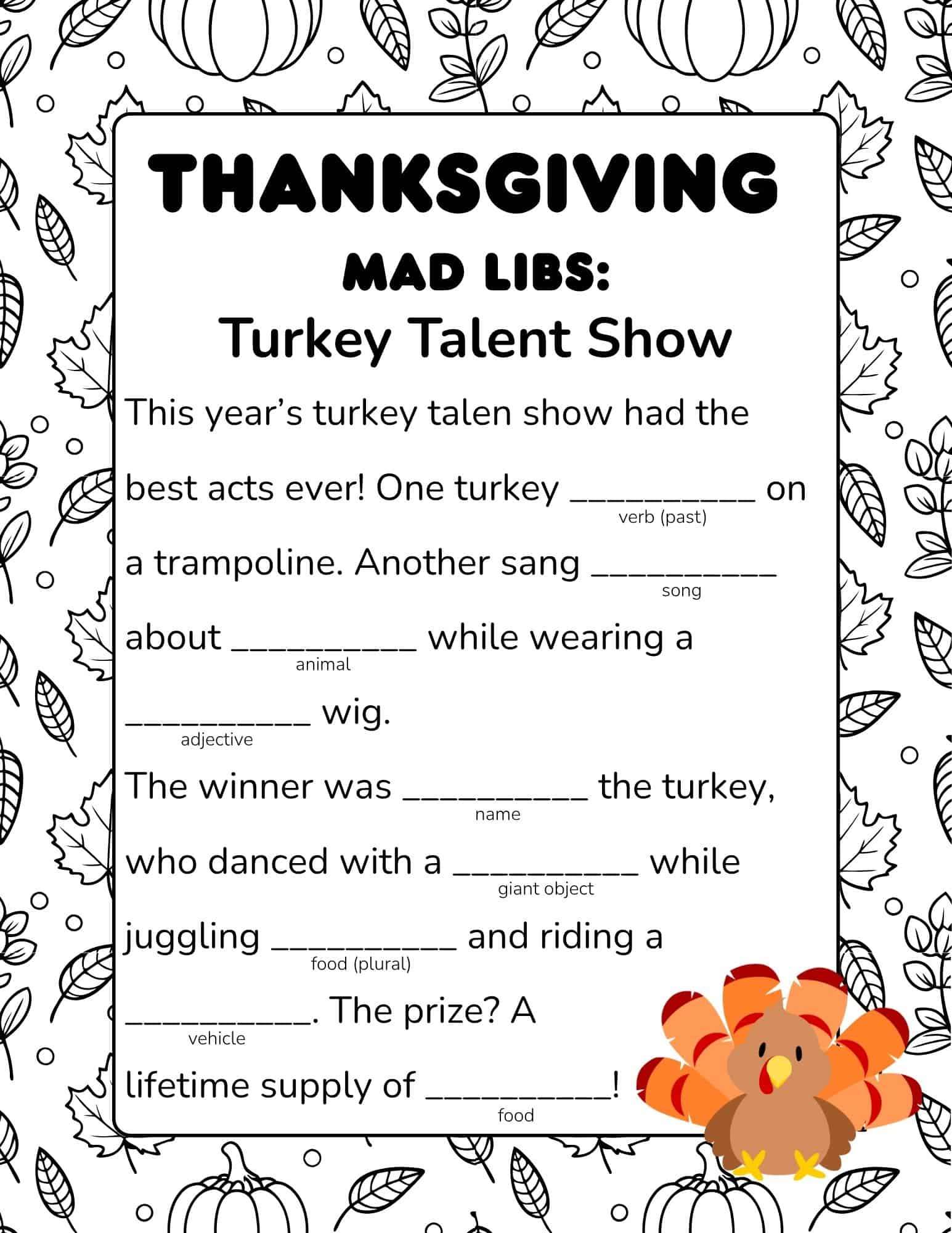 Free Printable Thanksgiving Mad Libs For Kids within Funny Thanksgiving Mad Libs Printable