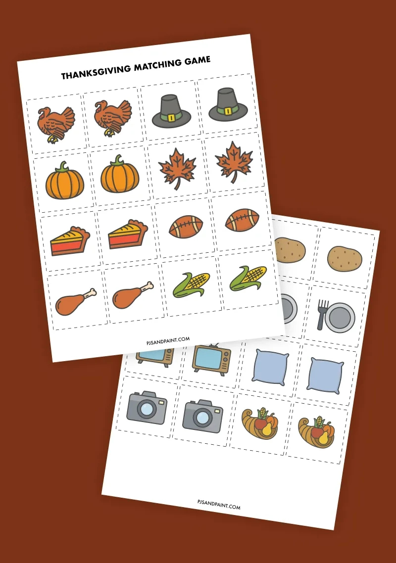 Free Printable Thanksgiving Matching Game - Pjs And Paint inside Printable Thanksgiving Matching Game