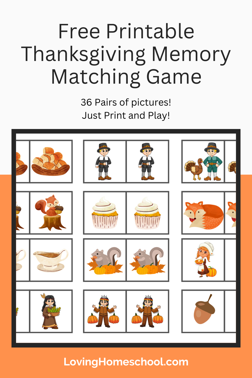 Free Printable Thanksgiving Memory Matching Game intended for Free Printable Thanksgiving Memory Game
