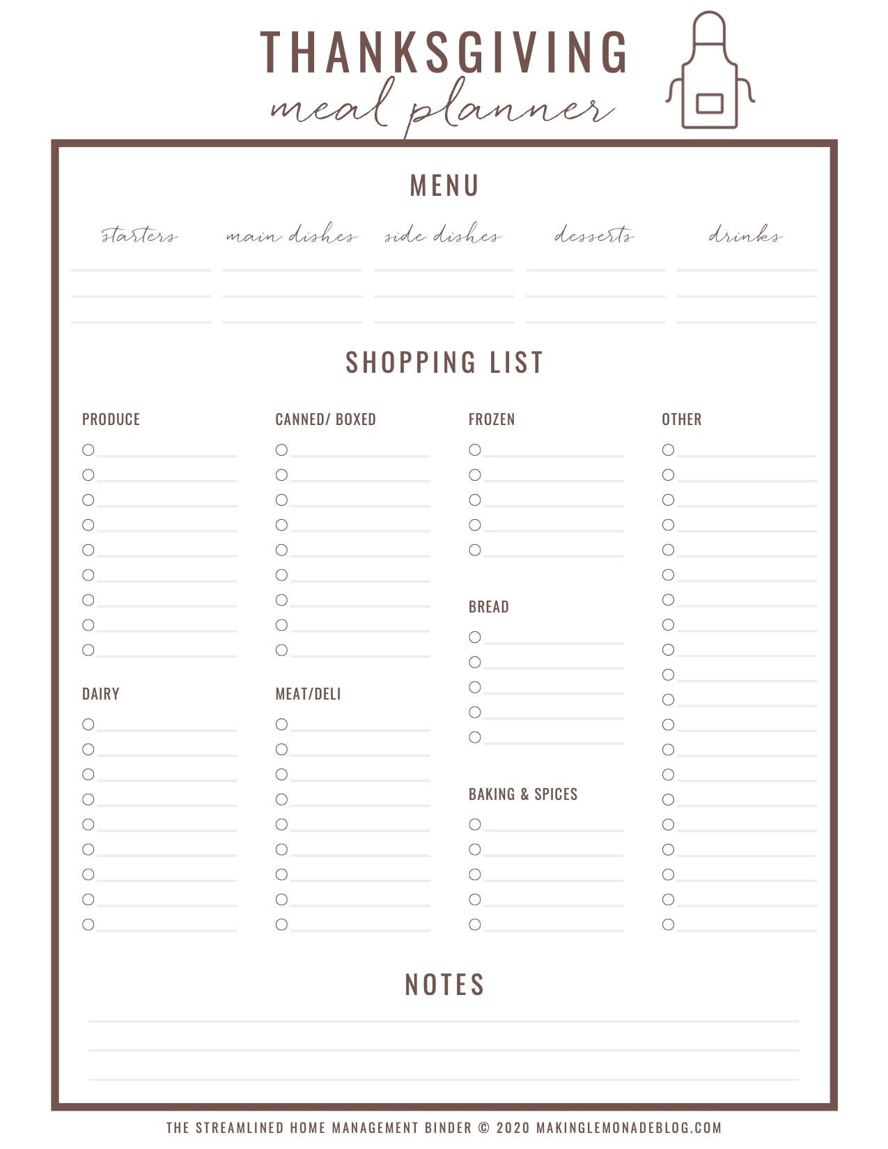 Free Printable Thanksgiving Menu Planner & Checklist - Making Lemonade inside Printable Thanksgiving Dinner Checklist