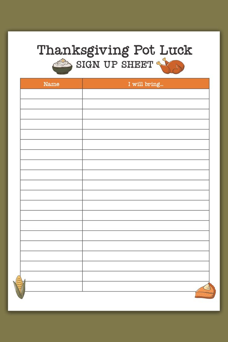 Free Printable Thanksgiving Potluck Sign Up Sheet Set - Google for Free Printable Thanksgiving Potluck List Template