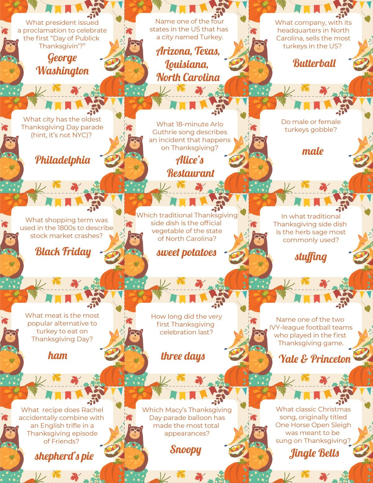 Free Printable Thanksgiving Trivia Questions - Play Party Plan30 within Thanksgiving Day Trivia Printable