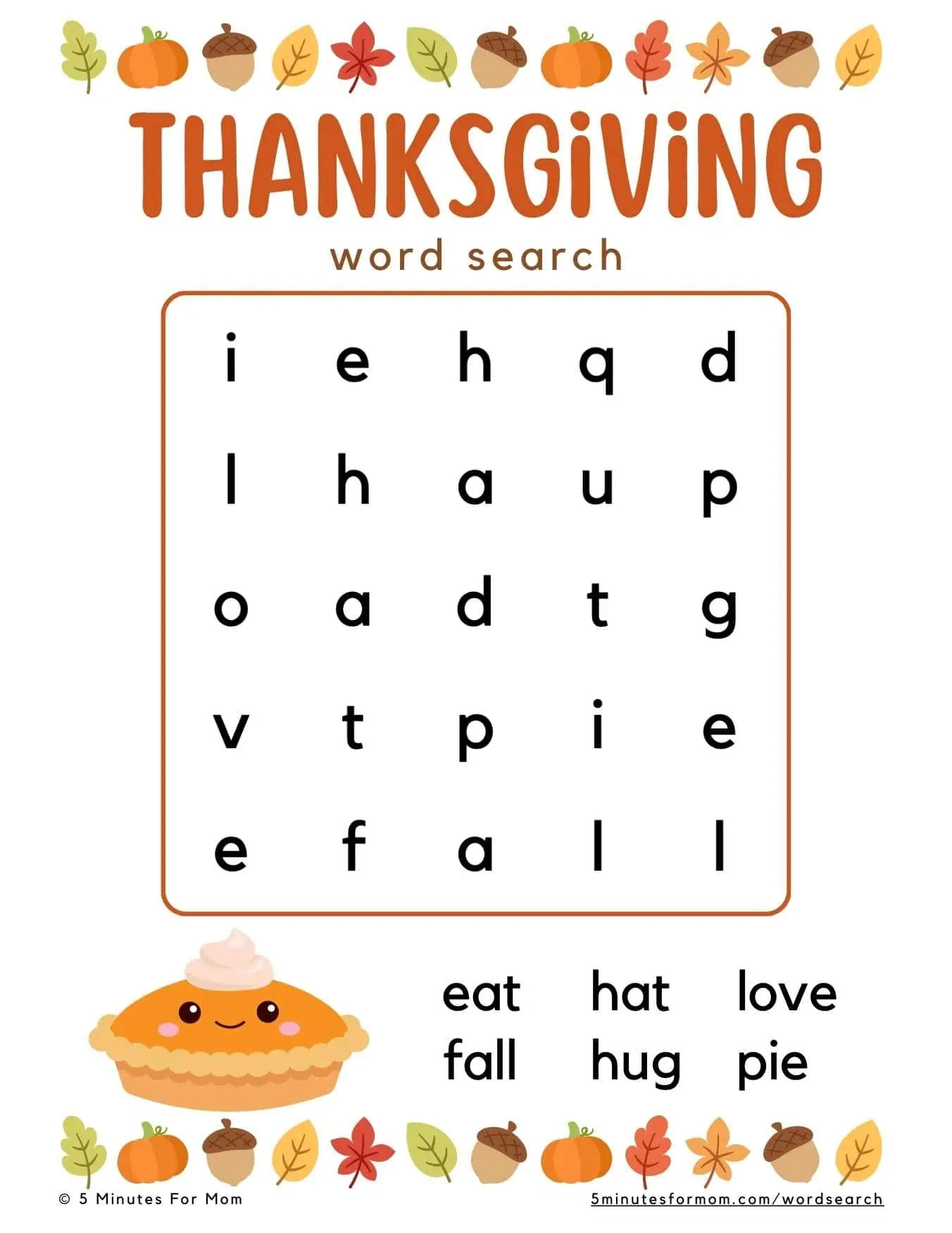 Free Printable Thanksgiving Word Search For Kids throughout Kids Thanksgiving Word Search Printable Free