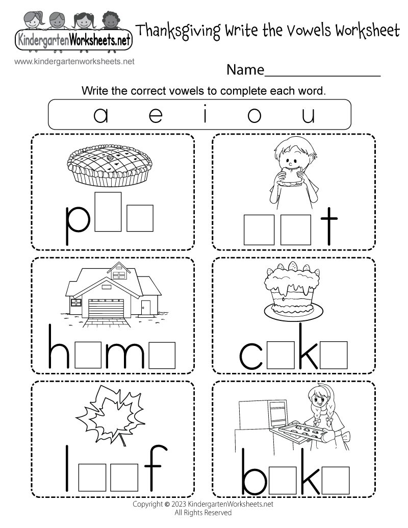 Free Printable Thanksgiving Write The Vowels Worksheet for Thanksgiving Free Printables For Kindergarten
