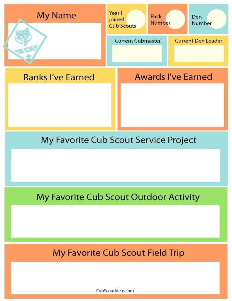 Free Printable Time Capsule Questionnaire For Cub Scouts » Cub inside Cub Scout Printables Free