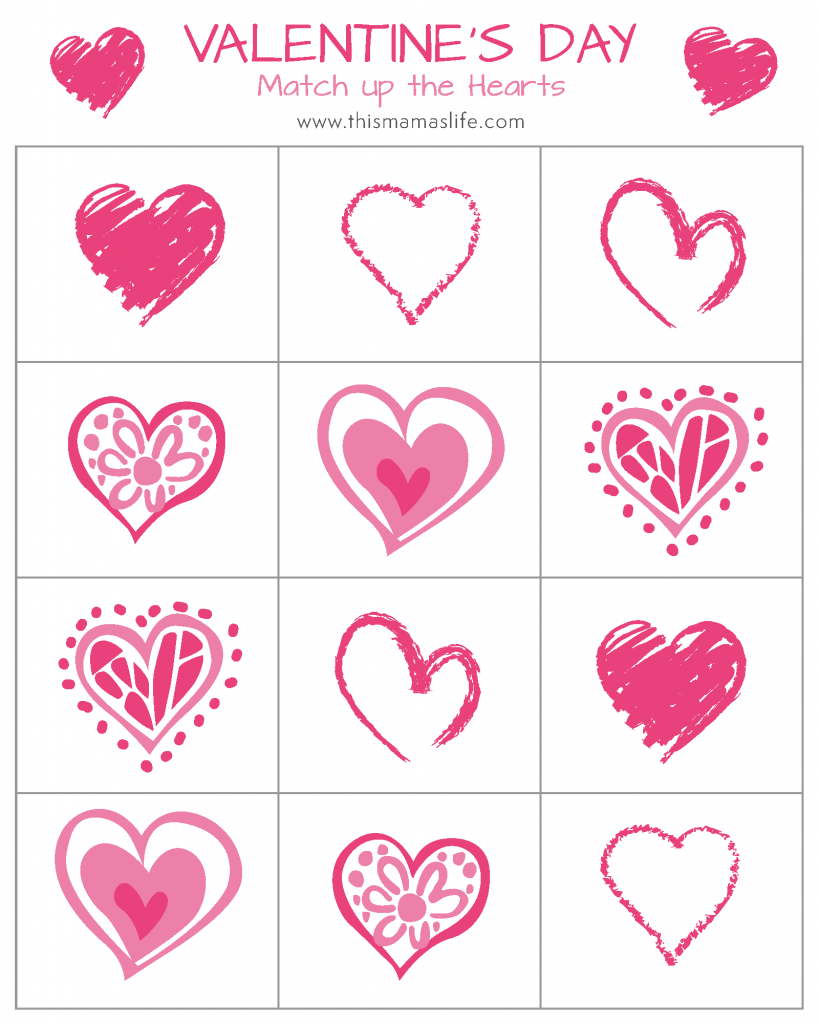 Free Printable - Valentines Day Counting Hearts, Match Up &amp;amp;Amp throughout Heart Matching Game Printable