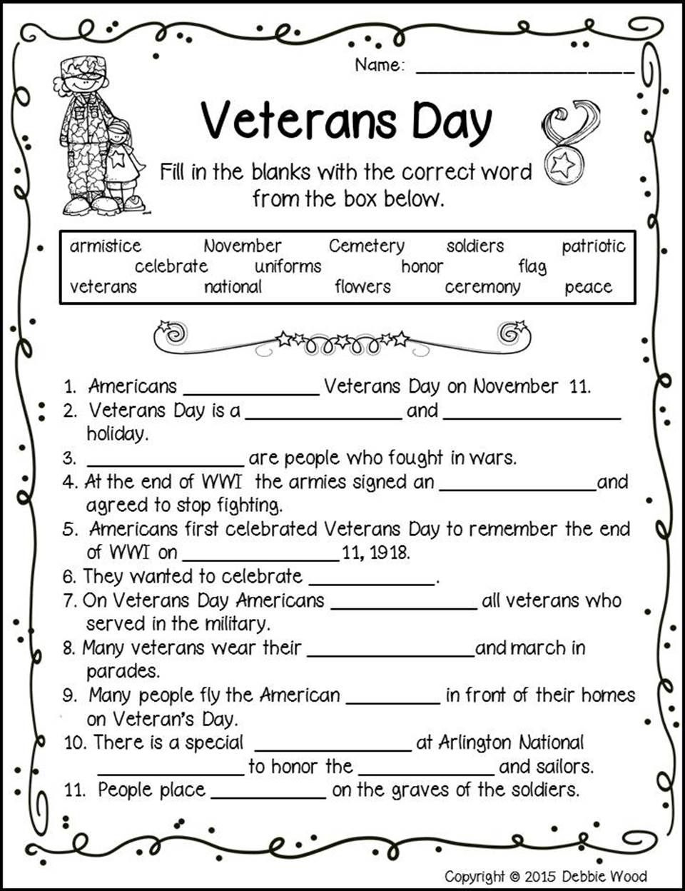 Free Printable Veterans Day Activities For Elementary Students throughout Veterans Day Worksheets Printable
