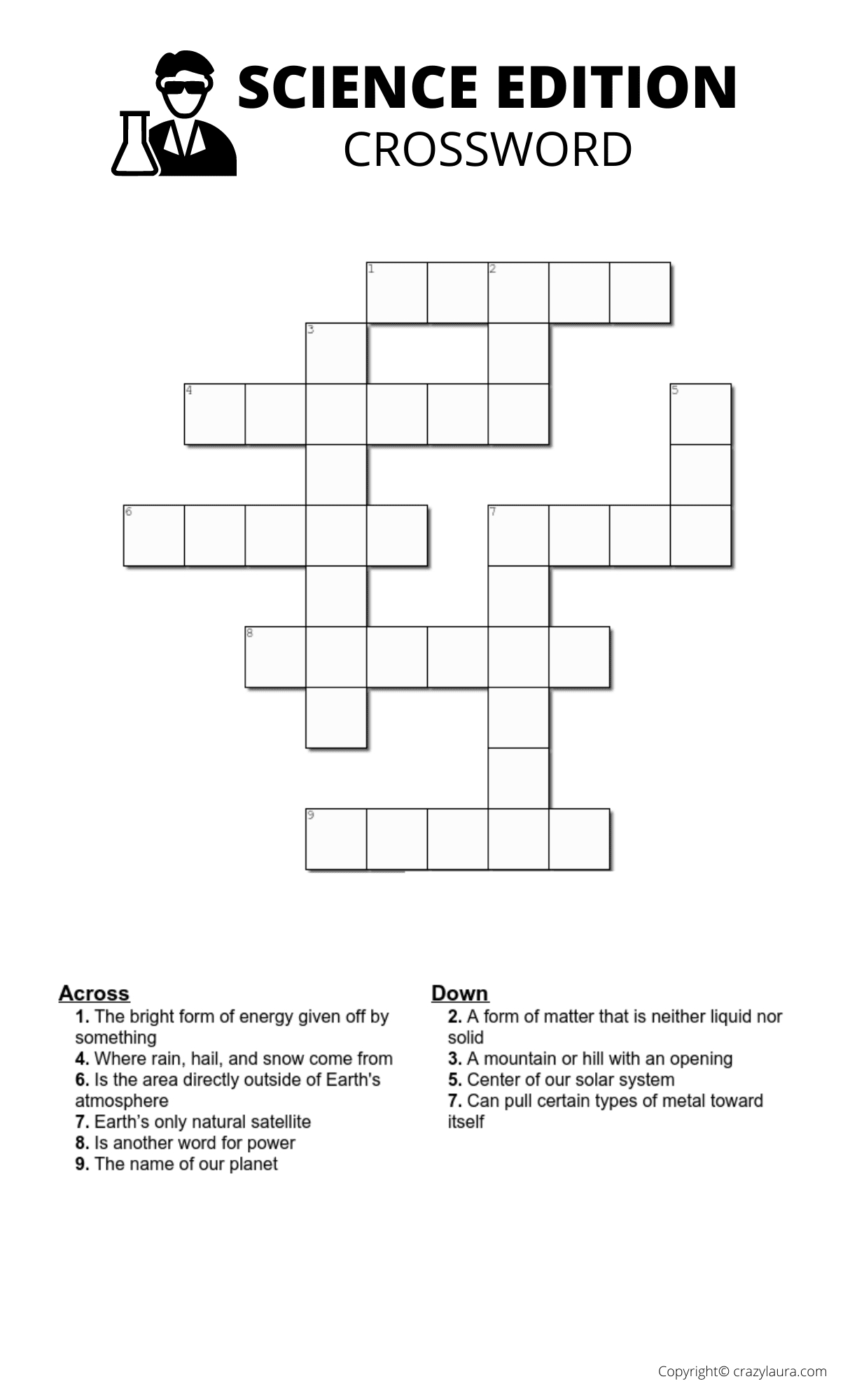Free Science Crossword Printable Game Sheets - Crazy Laura with regard to Crossword Puzzle Science Printable