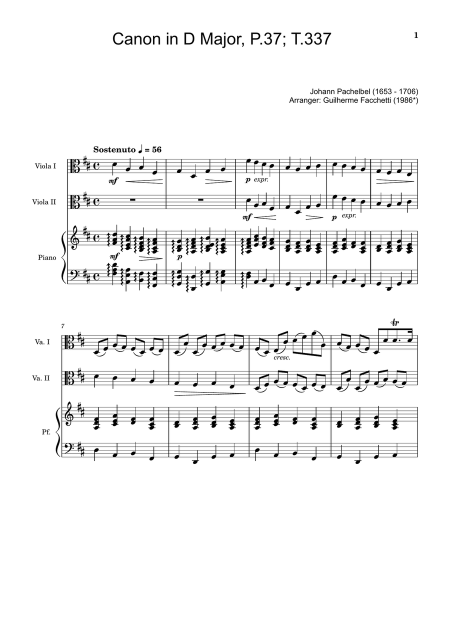 Free Sheet Music T. 337, (Pachelbel, Johann) Canon And Gigue In D inside Canon In D Piano Sheet Music Free Printable