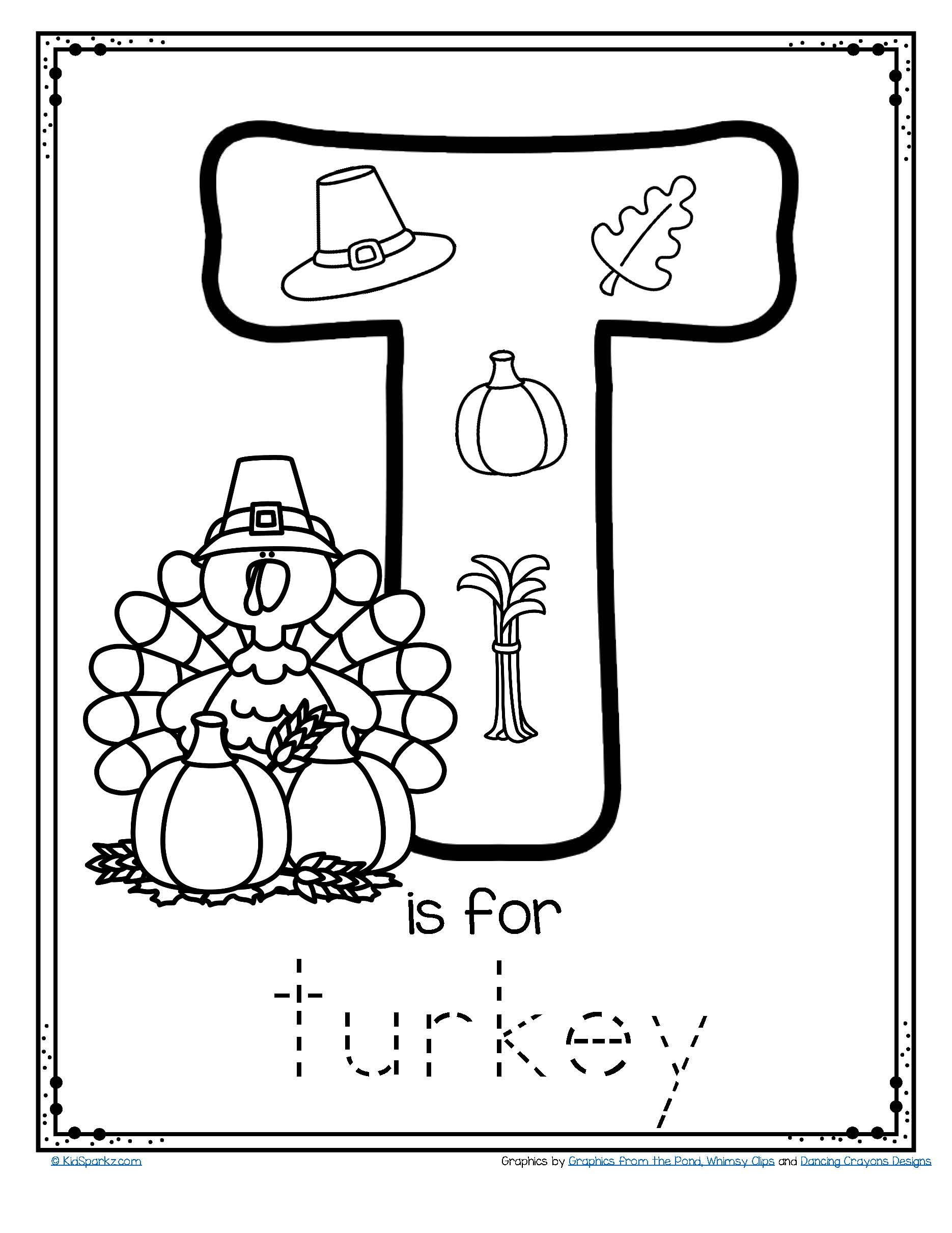 Free - T Is For Turkey Trace And Color Alphabet Printables For throughout T Is For Turkey Printable