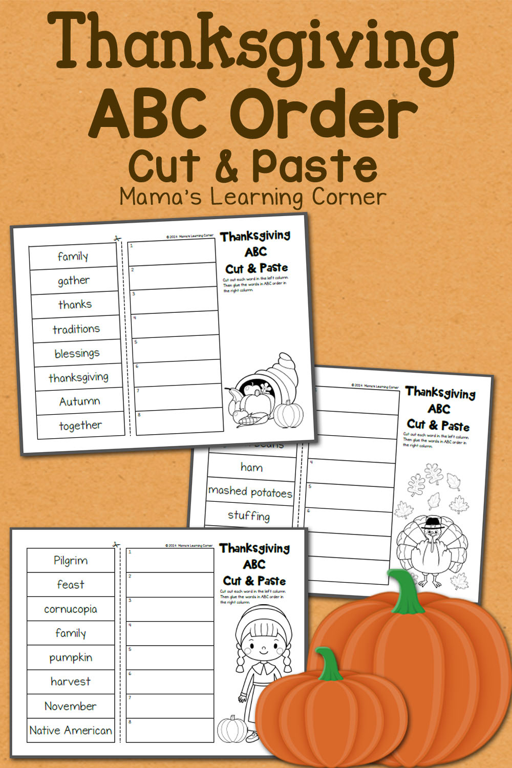 Free Thanksgiving Abc Order Cut And Paste within Thanksgiving Abc Order Worksheets