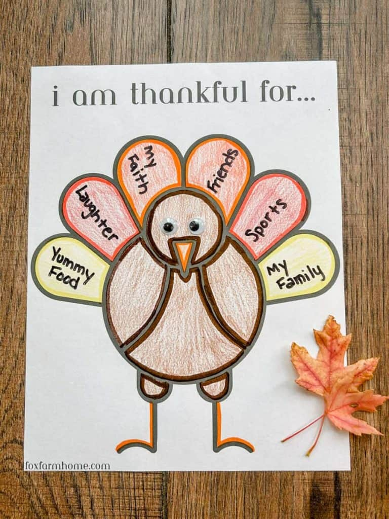 Free Thanksgiving "I Am Thankful For" Printable - Fox Farm Home with Preschool Thanksgiving Crafts Free Printable