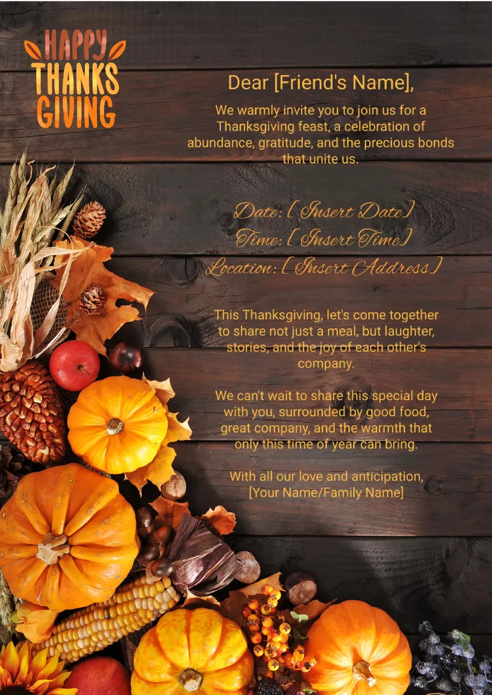 Free Thanksgiving Invitation Template For Google Docs inside Printable Thanksgiving Invitations Templates