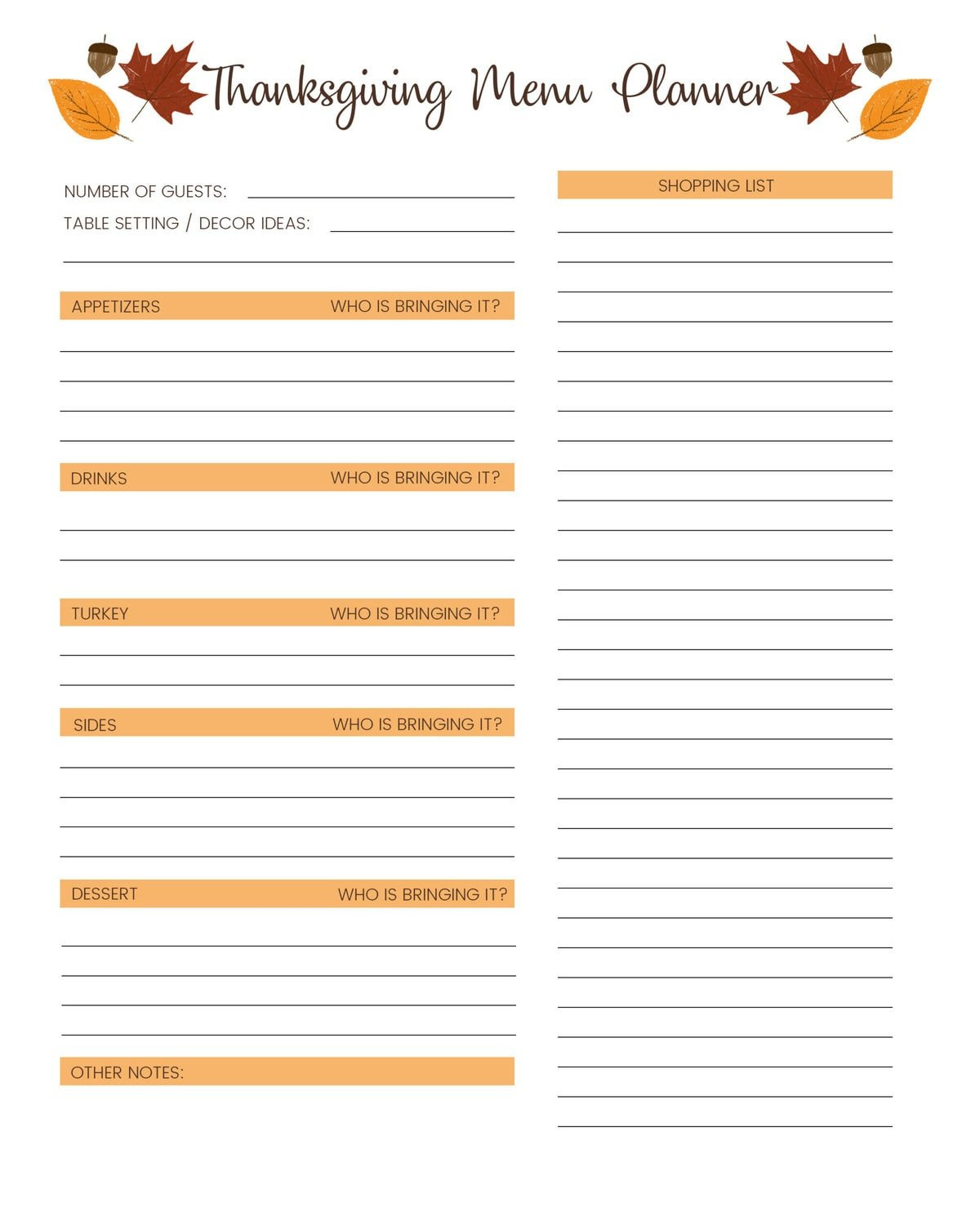 Free Thanksgiving Menu Template, Schedule + Tags | Lil&amp;#039; Luna within Thanksgiving Planner Printable Free