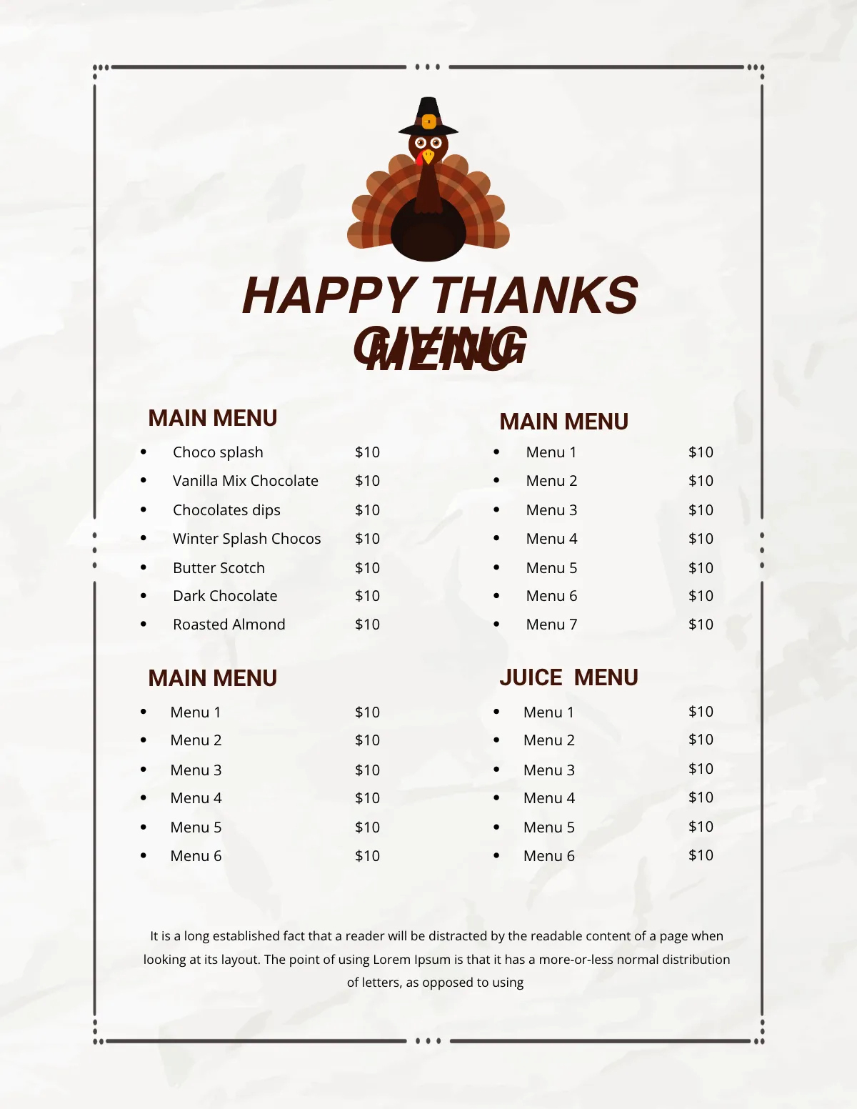 Free Thanksgiving Menu Templates, Editable And Printable with regard to Pages Templates Thanksgiving Menu Download