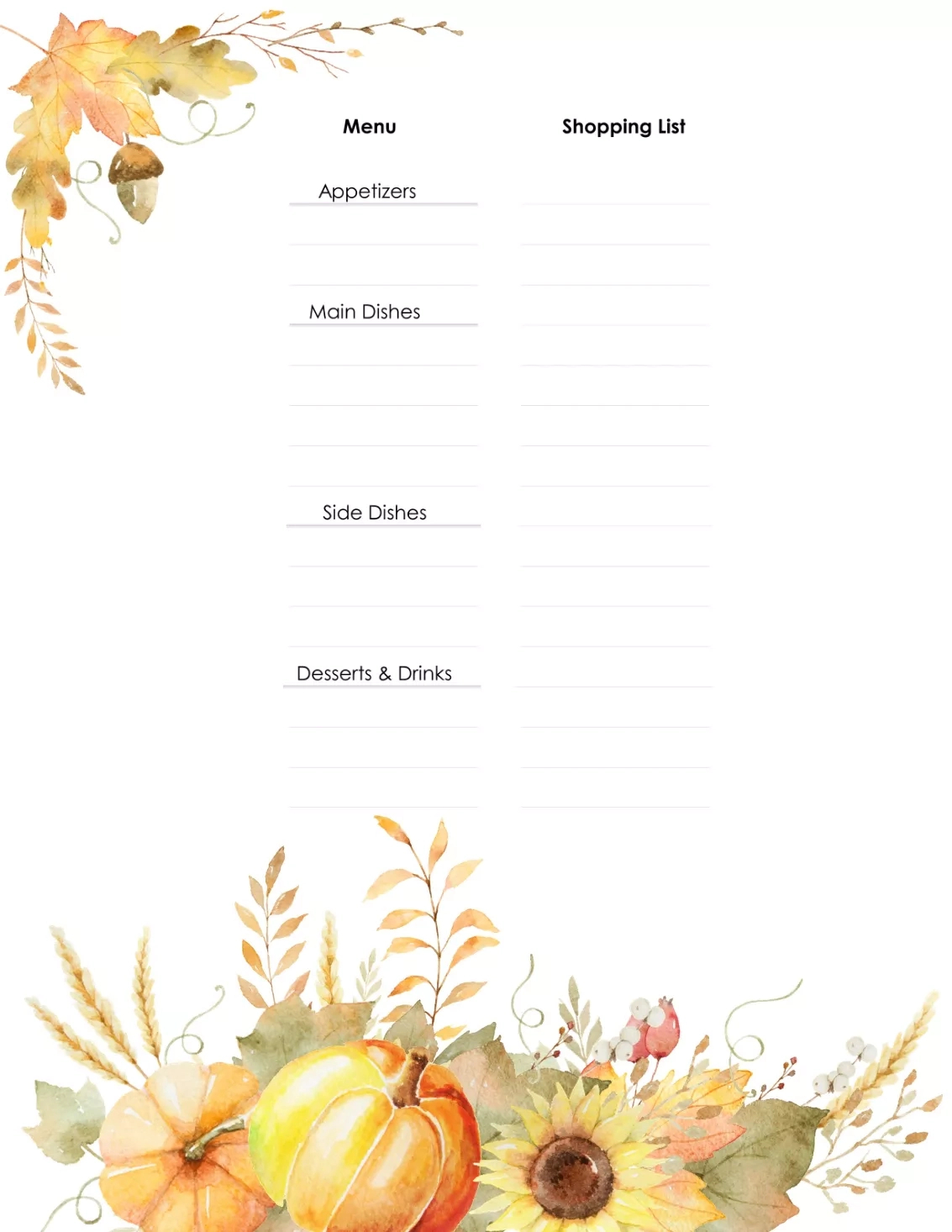 Free Thanksgiving Planner | Customize Online Before Your Print for Thanksgiving Menu Blank Templates