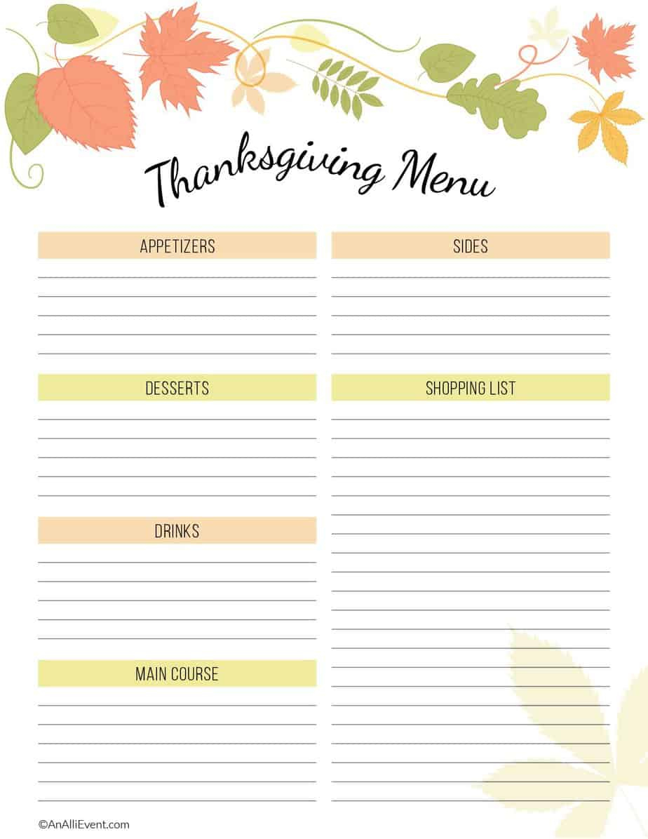 Free Thanksgiving Planner Printable - An Alli Event within Thanksgiving Blank Menu Plan Templates