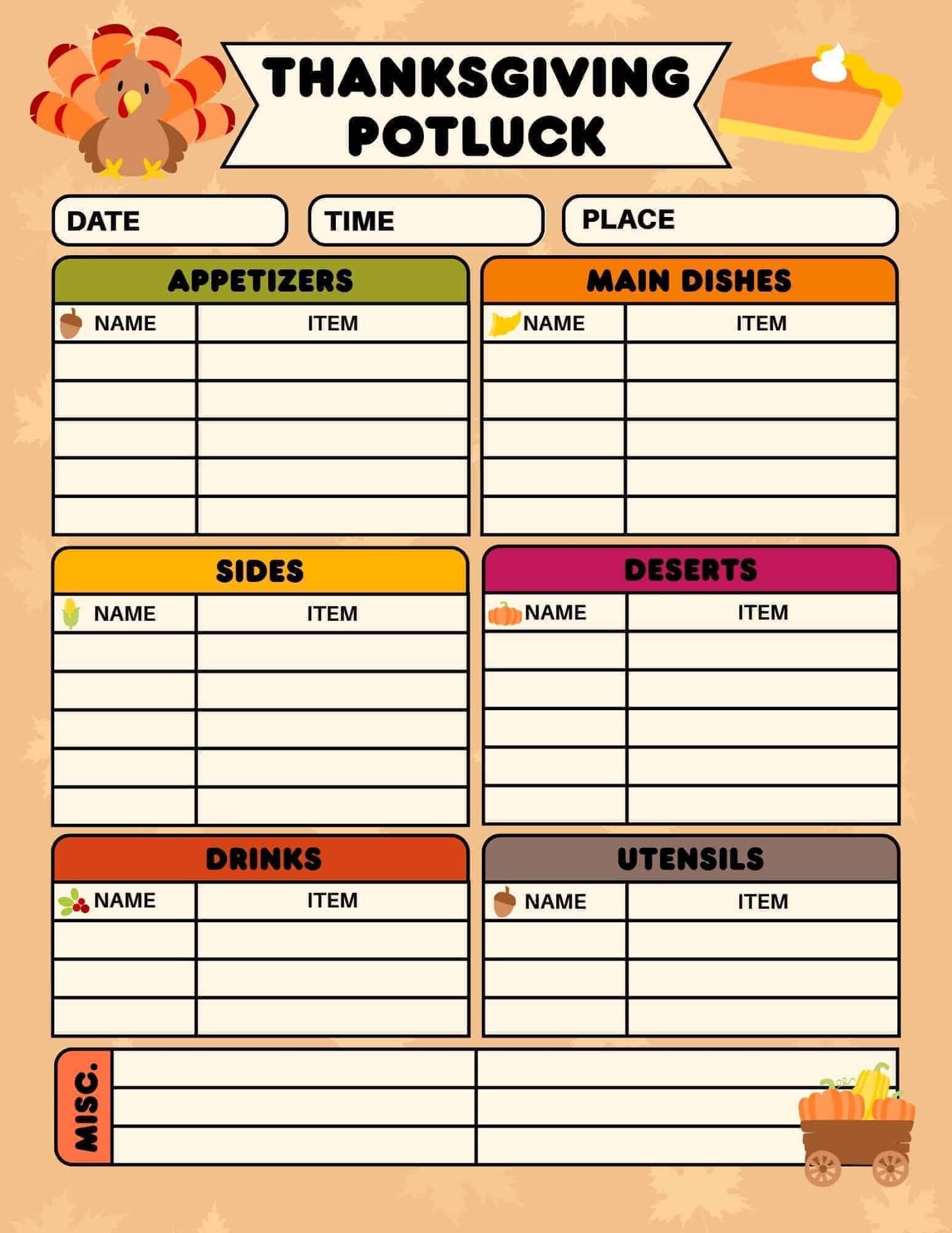 Free Thanksgiving Potluck Sign Up Sheet Printable intended for Thanksgiving Potluck Sign Up Free Printable