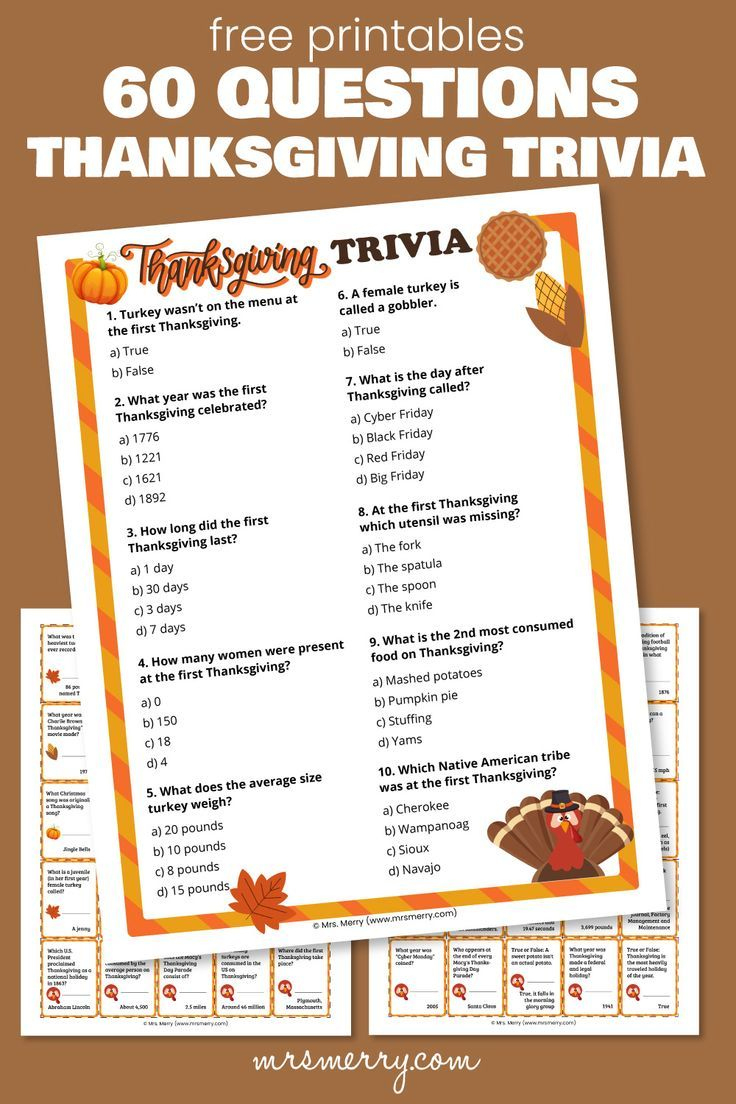 Free Thanksgiving Trivia Questions & Answers Game | Mrs. Merry pertaining to Trivia For Thanksgiving Printable