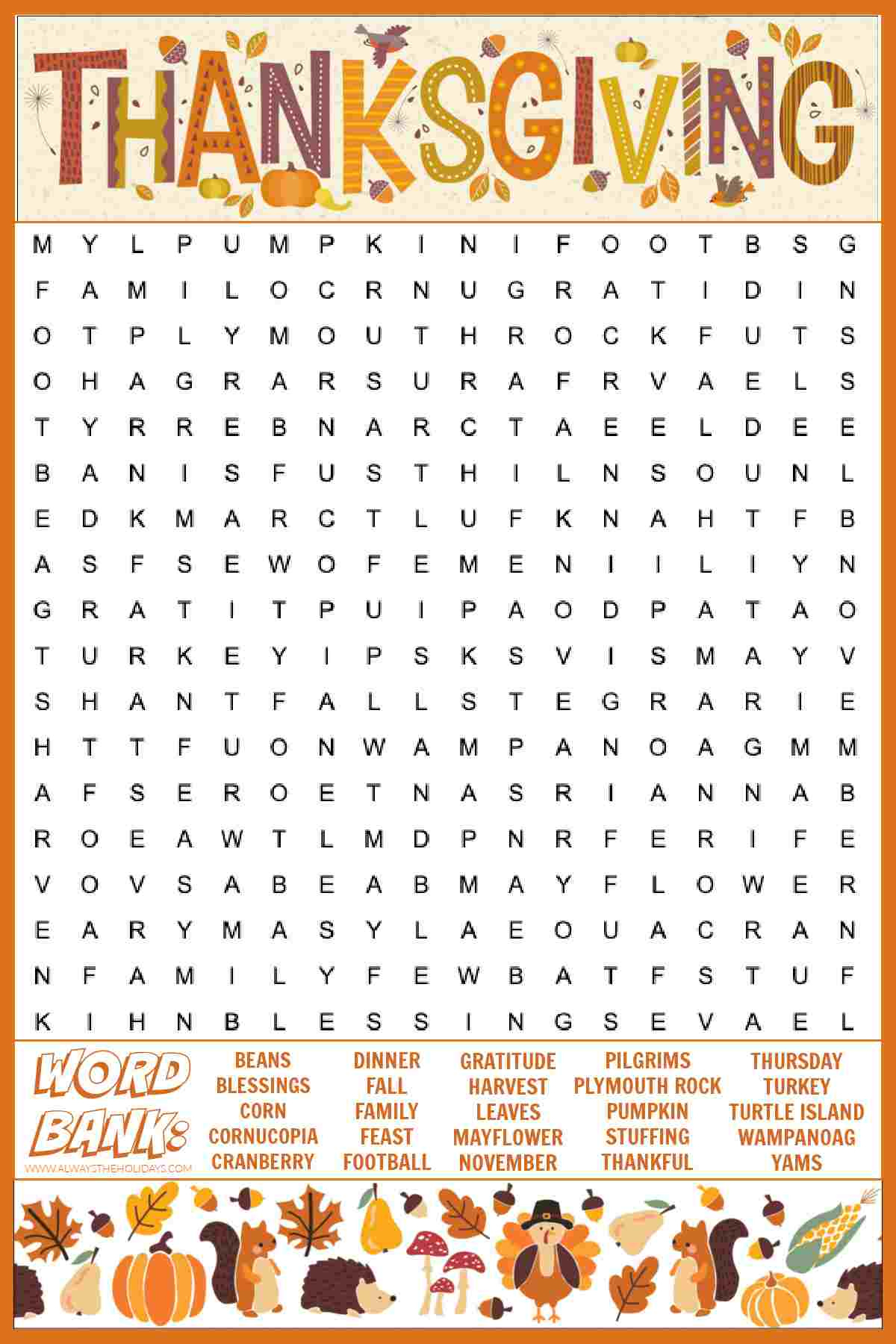 Free Thanksgiving Word Search Printable - With Answers Included pertaining to Free Printable Thanksgiving Puzzels