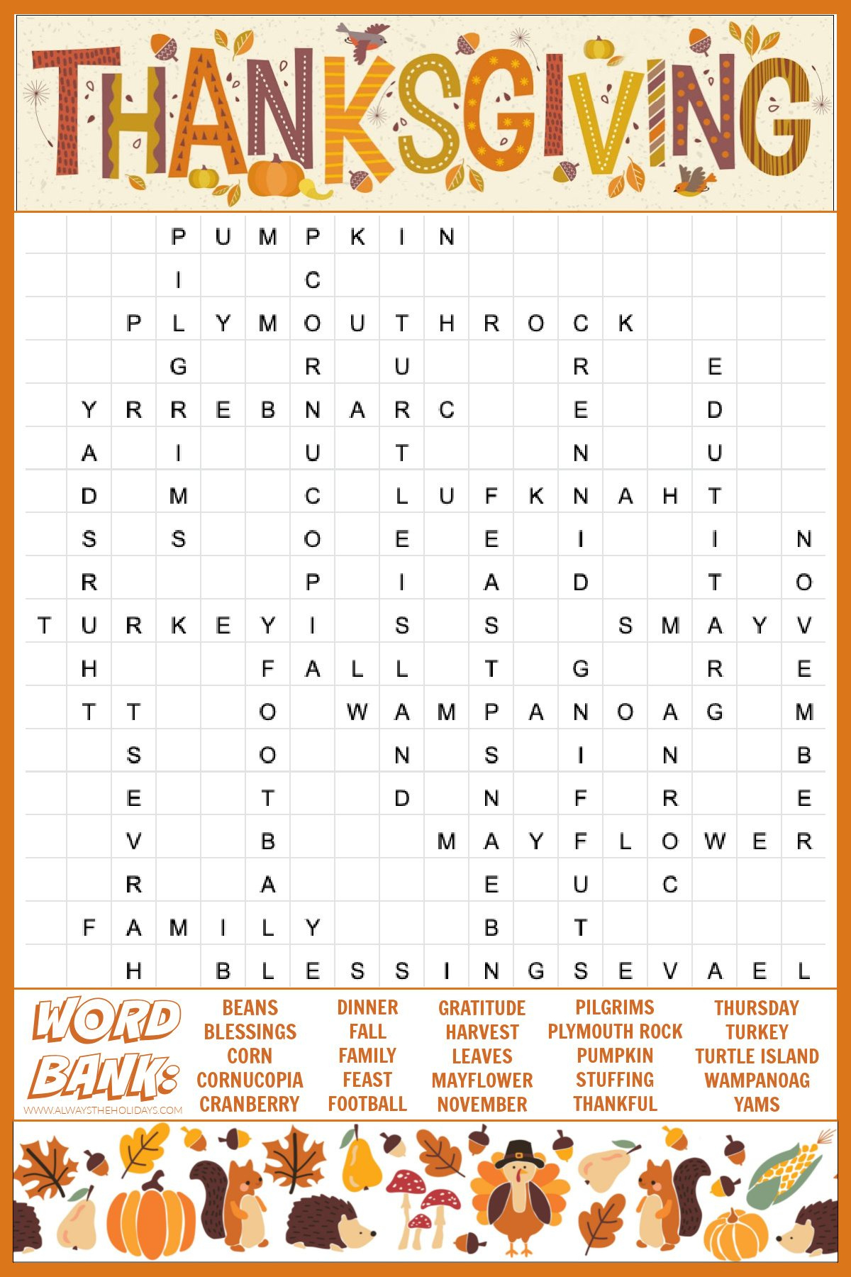Free Thanksgiving Word Search Printable - With Answers Included pertaining to Religious Thanksgiving Word Search Printable