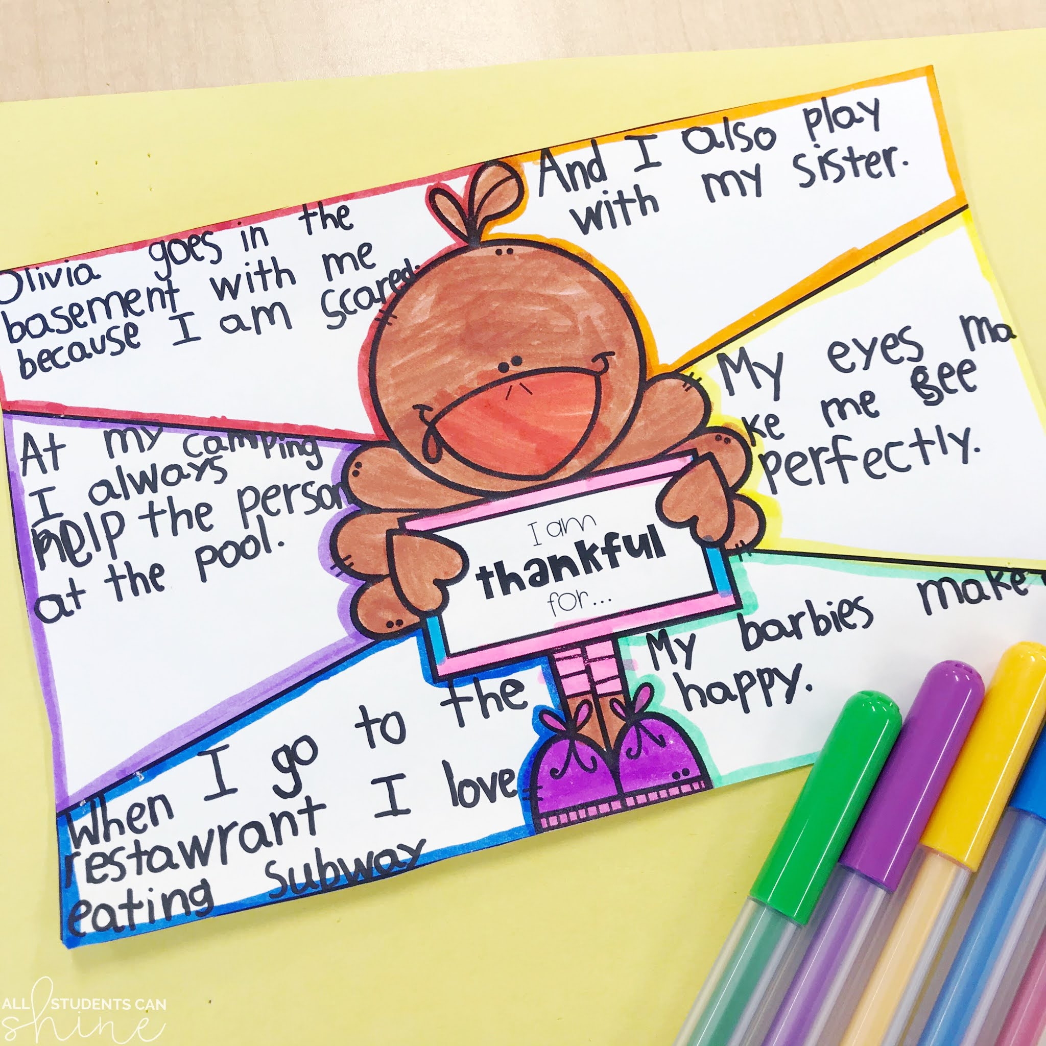 Free Thanksgiving Writing Activity - All Students Can Shine throughout Printable I am Thankful For Writing Prompt