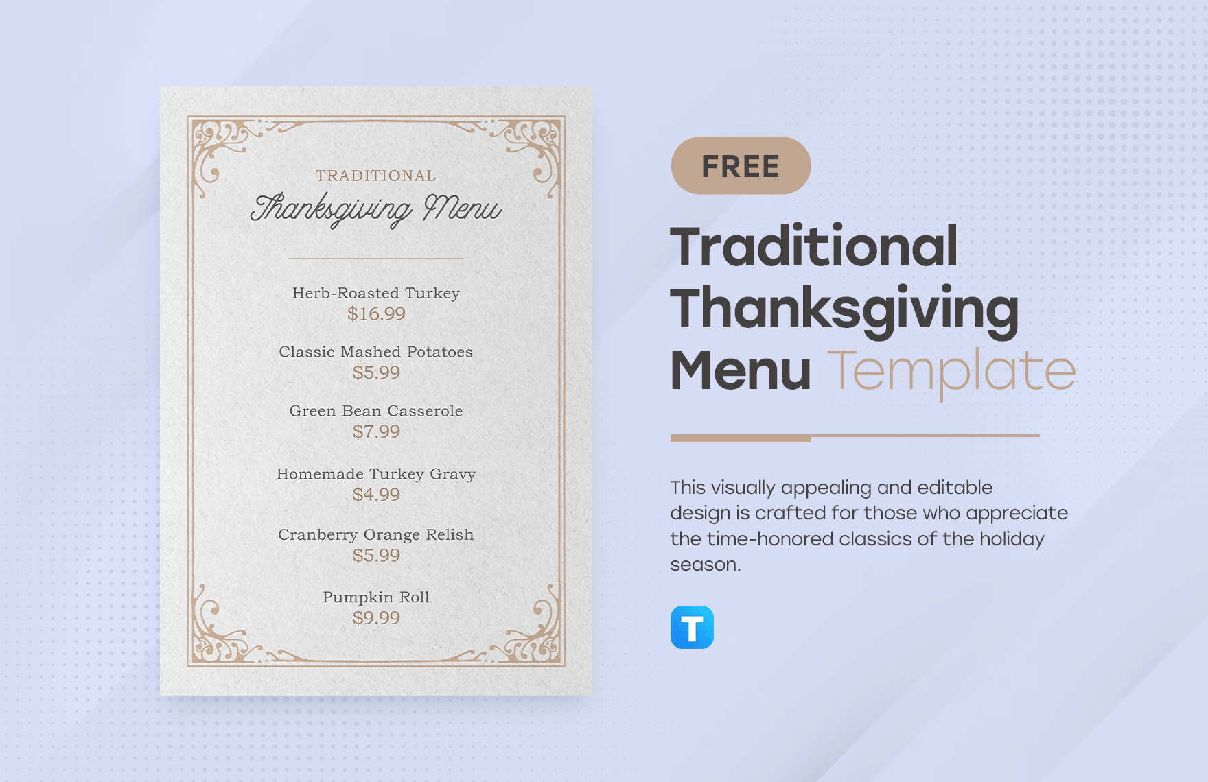 Free Traditional Thanksgiving Menu Template To Edit Online within Thanksgiving Dinner Menu Formal Templates
