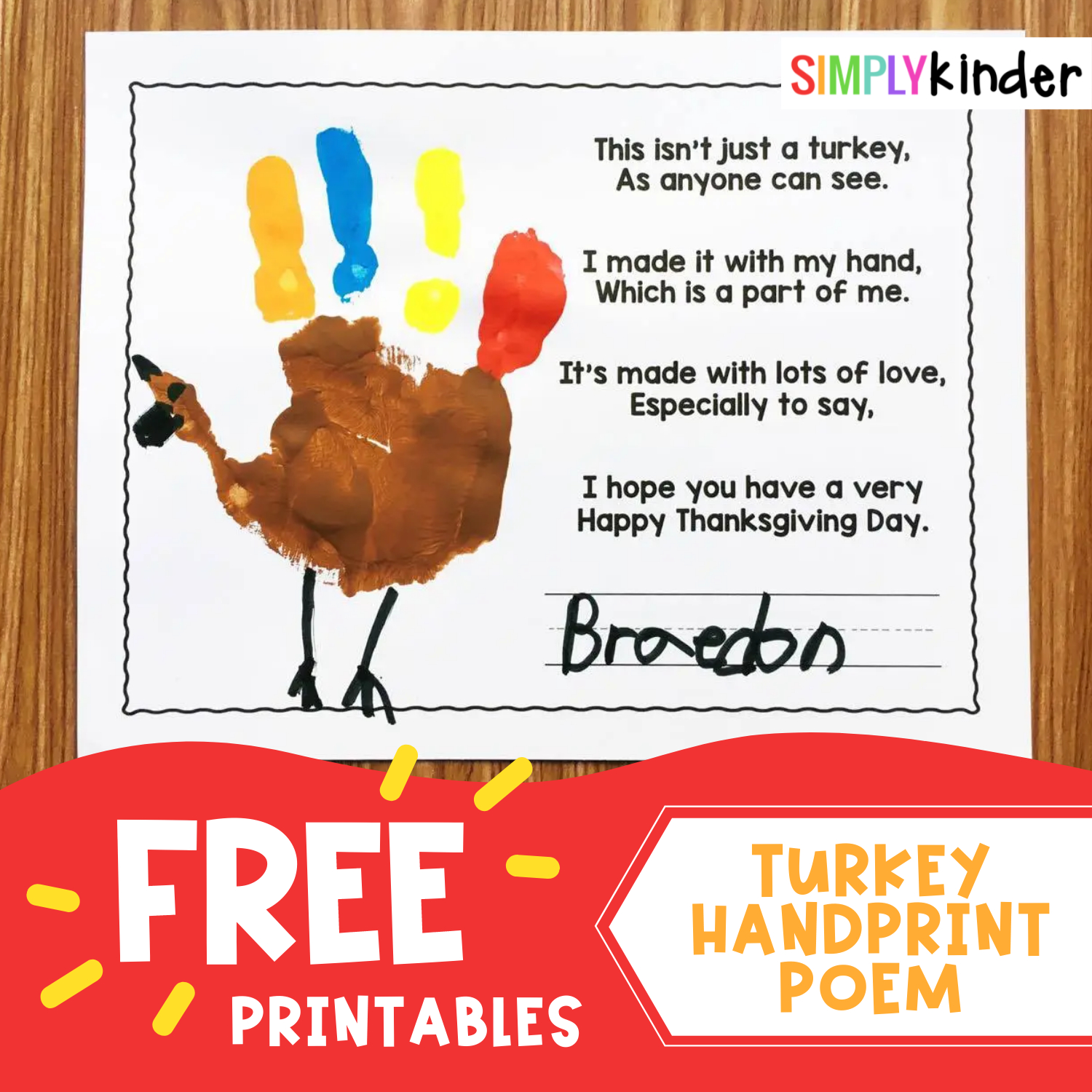 Free Turkey Handprint Poem - Simply Kinder intended for This Isn'T Just A Turkey Poem Printable
