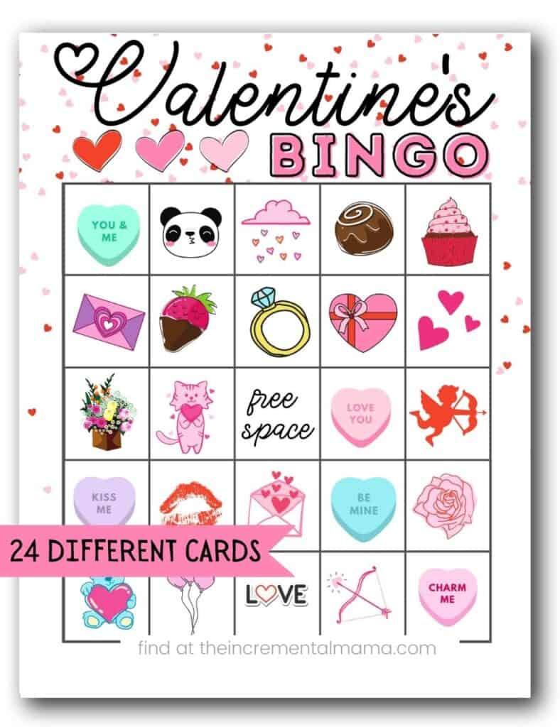 Free Valentine'S Bingo Printables (24 Cards) - The Incremental Mama within Downloadable Free Printable Valentine Bingo Cards