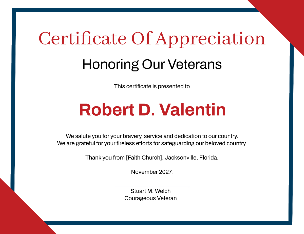 Free Veterans Day Appreciation Certificate Template To Edit Online in Customizable Veterans Day Certificates Free Printables