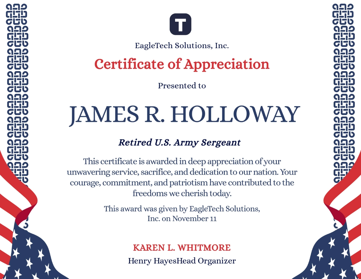 Free Veterans&amp;#039; Day Certificate Template To Edit Online with regard to Free Printable Veterans Day Certificate Printable