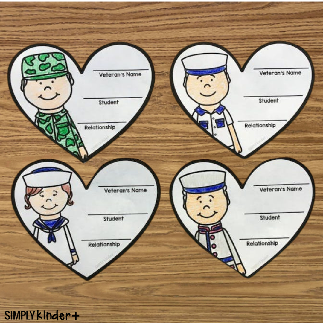 Free Veterans Day Hearts - Simply Kinder + Printable Membership pertaining to Veterans Day Free Printable Activities