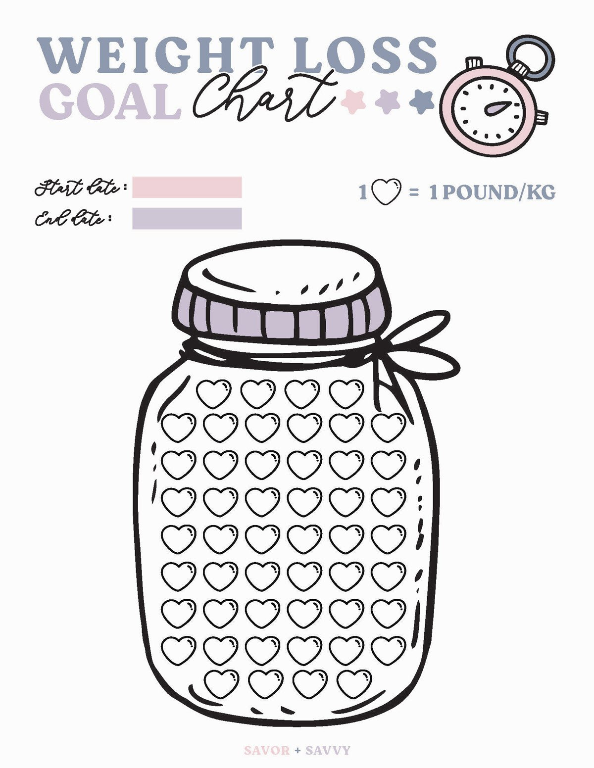 Free Weight Loss Tracker Printable - Savor + Savvy for Free Printable Weight Loss Colouring Chart