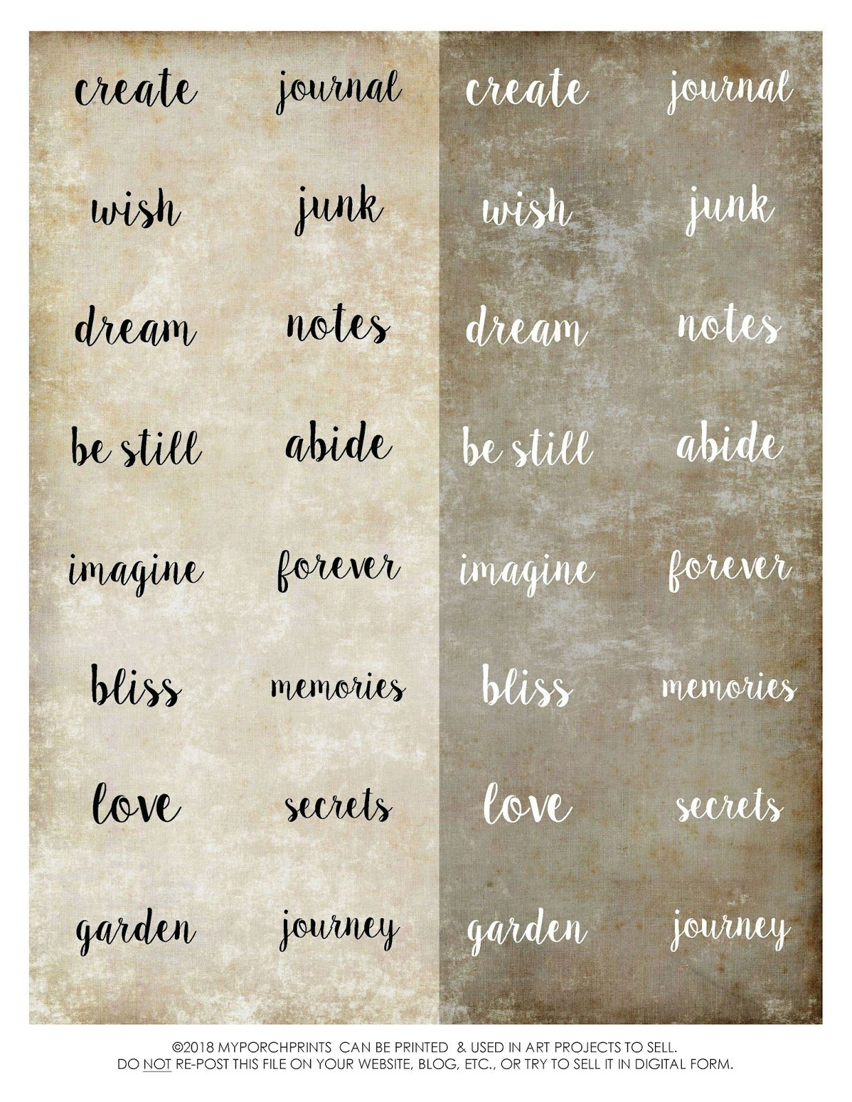 Freebie Friday: Journal Words For Bookplates within Free Printable Journal Words