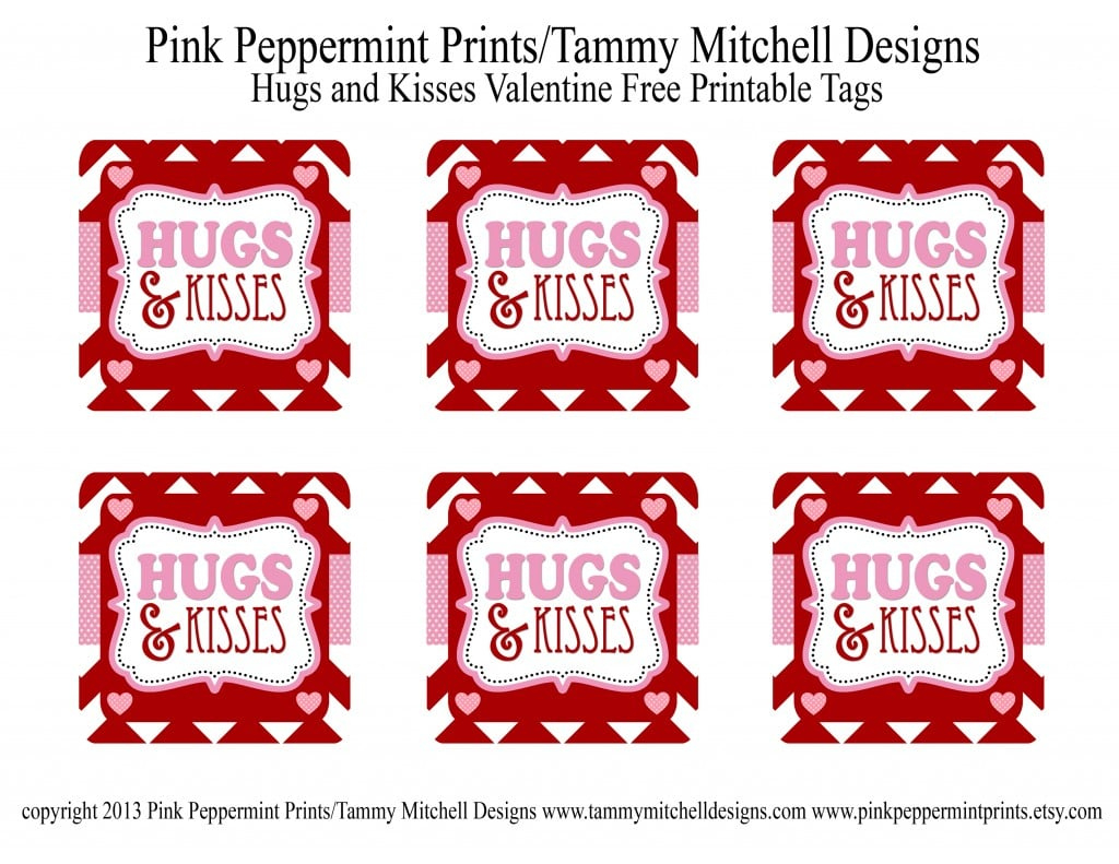Freebie: Hugs And Kisses Valentine Free Printable Tag/Card — Pink inside Free Printable Hugs And Kisses Tags