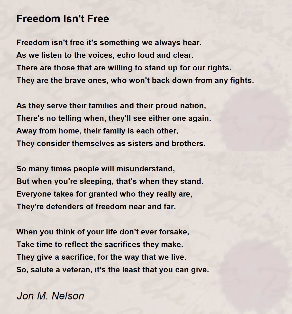 Freedom Isn&amp;#039;T Free - Freedom Isn&amp;#039;T Free Poemjon M. Nelson pertaining to Veterans Day Poem Freedom Is Not Free